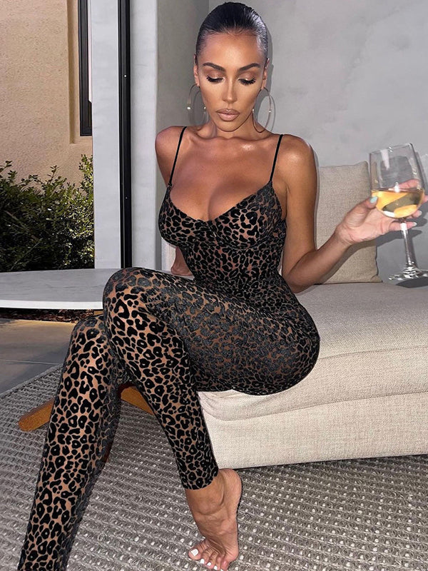 ❤ZASUWA Female sexy deep V Leopard Print Jumpsuit