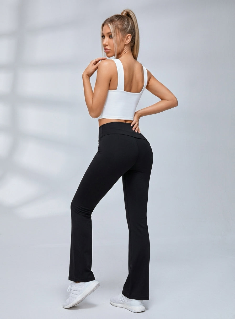 Crisscross Halter Neck Hollow Out Crop Top Ruched Waist Flare Leg Yoga Tracksuit