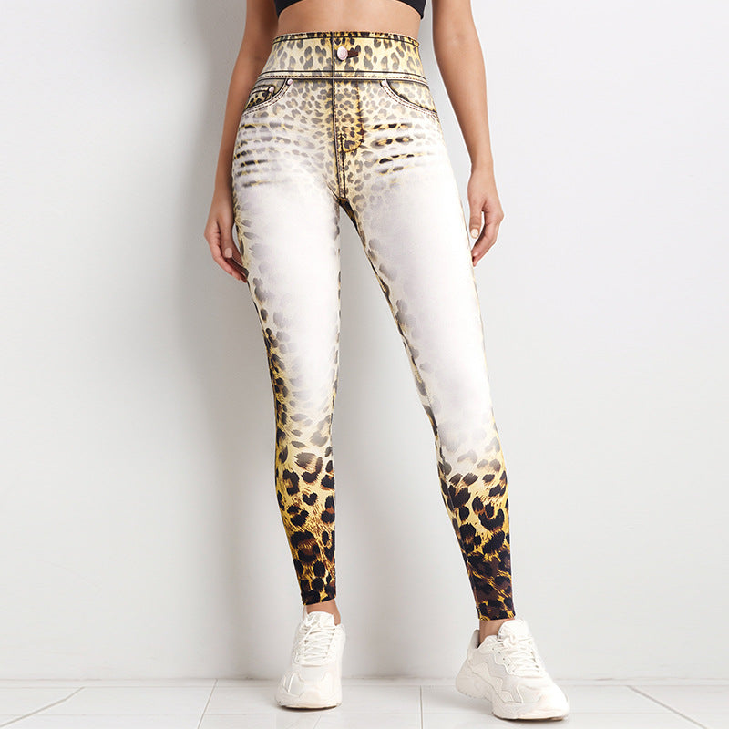ZASUWA Female Leopard Print Denim Bum Gradient Leggings