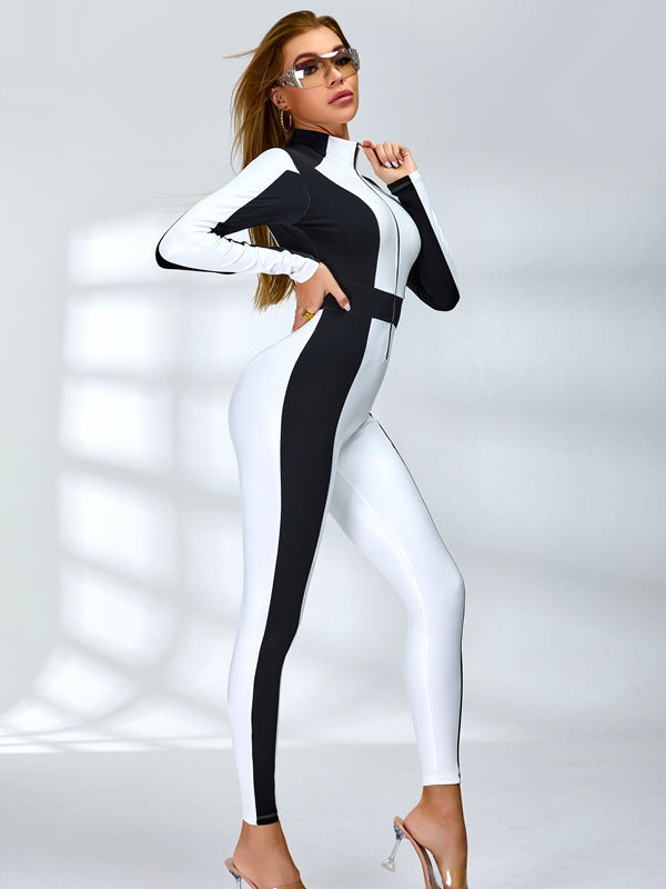 ZASUWA Female "SciFi Heroine" Contrast Color PU Half Zipper Ski Jumpsuit