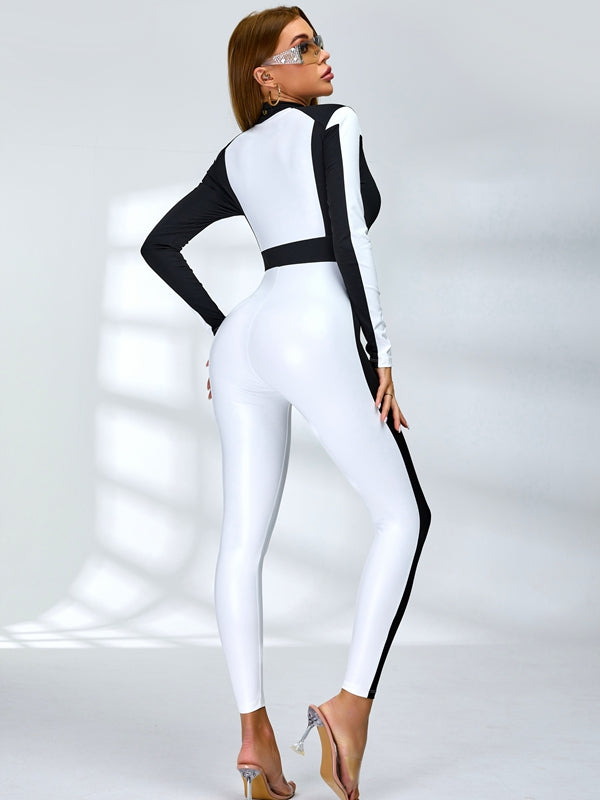 ZASUWA Female "SciFi Heroine" Contrast Color PU Half Zipper Ski Jumpsuit