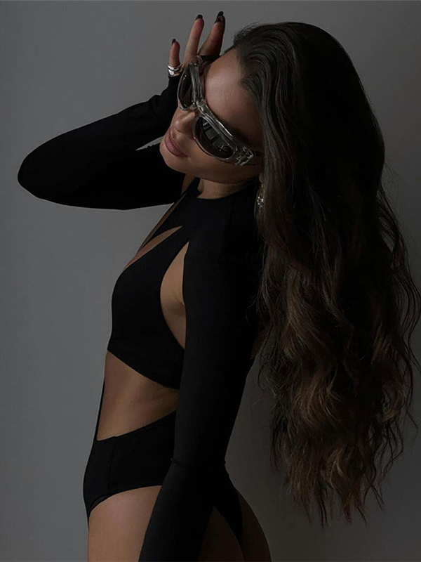 ❤ZASUWA Female Sexy Hollow Out Backless Round Neck Long Sleeve Bodysuit