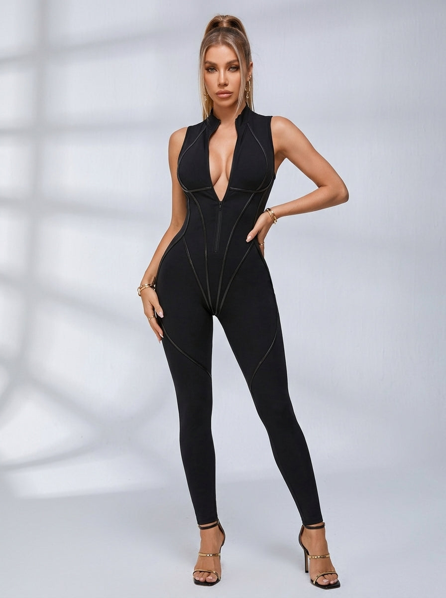 Trendy Zipper Peach Booty Jumpsuit